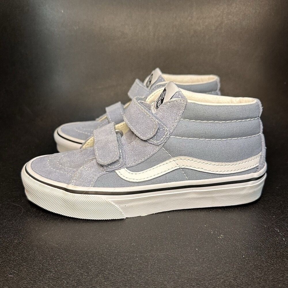 VANS Sk8-Mid Kids Blue/White Suede Hook & Loop Mid Top Sneaker 2Y